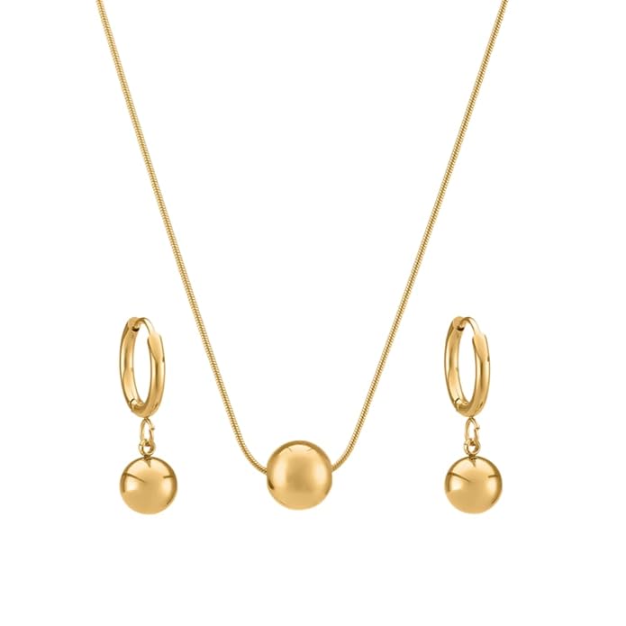 PALMONAS Golden Orb Necklace & Earring Jewellery Set For Women - Waterproof Anti Tarnish, Gift For Women & Girls, 18k Gold Plated Drop Earring & Necklace Set