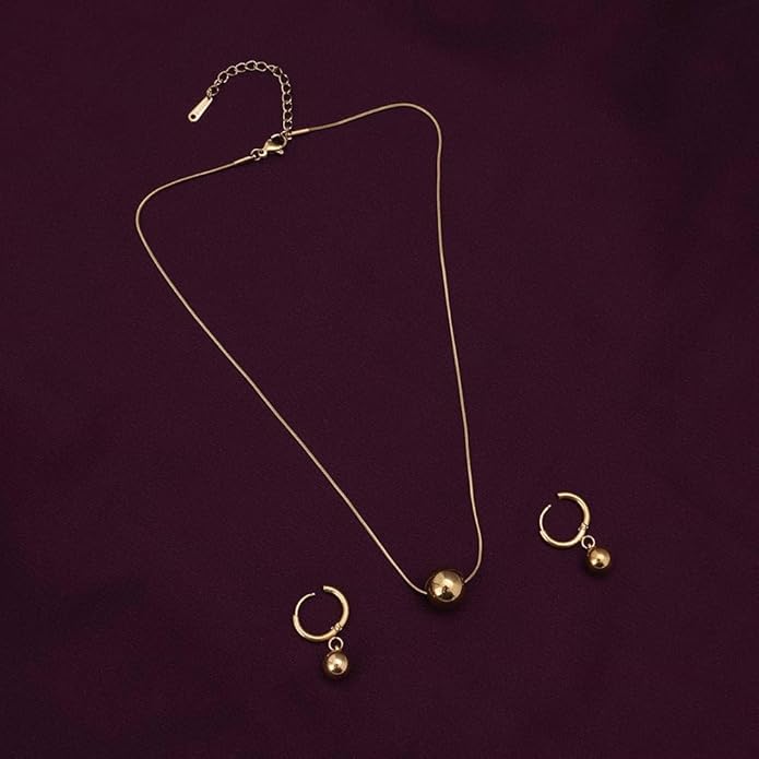 PALMONAS Golden Orb Necklace & Earring Jewellery Set For Women - Waterproof Anti Tarnish, Gift For Women & Girls, 18k Gold Plated Drop Earring & Necklace Set