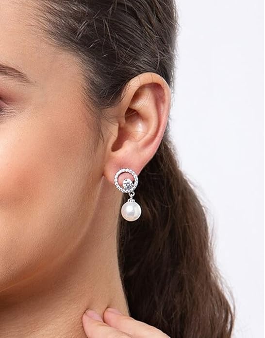 Clara 92.5 Sterling Silver Swiss Zirconia Pearl Earrings | Gift for Women and Girls