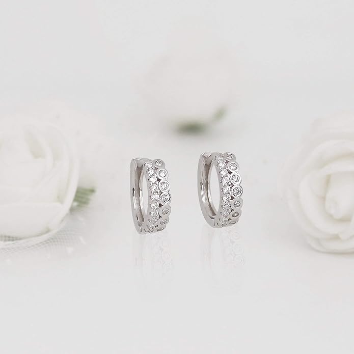 925 Silver Rose Gold 18k gold Plated Zircon Hoop Earrings Semi Hoops | Gifts for Women & Girls