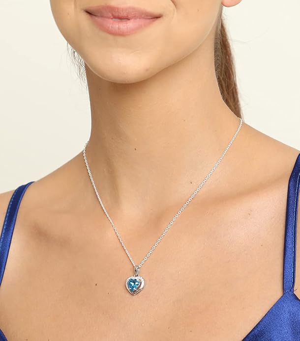 Clara 925 Sterling Silver Sky Blue Heart Pendant Earring Chain Bracelet Ring Jewellery Set | Rhodium Plated, Swiss Zirconia | Gift for Women & Girls